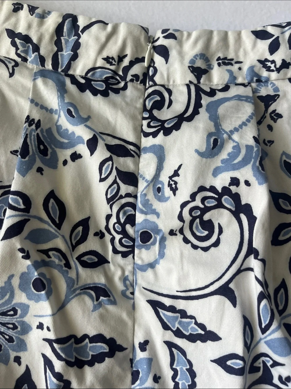 LOFT Ivory Skirt with Navy Floral Scroll Print